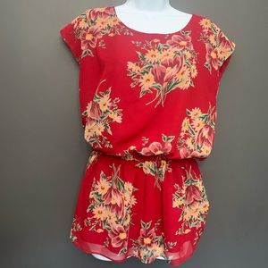Betsey Johnson Red Floral Open Back Top